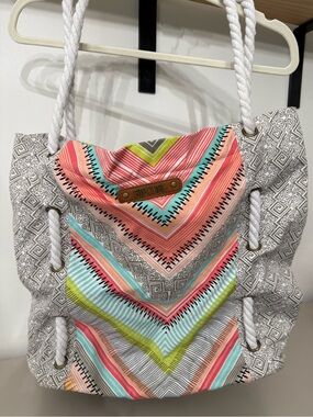 Rip Curl Coral, Teal & Lime Chevron Tote